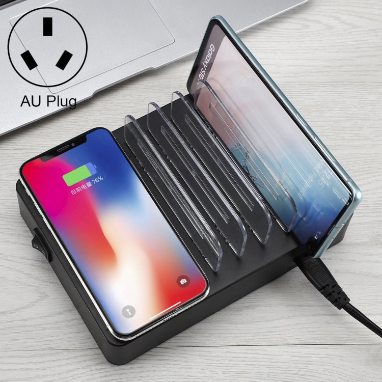 Chargeur multifonction 50W avec 6 ports USB + 2 ports USB-C / Type-C + chargement sans fil avec affichage LED et cadre détachable, prise AU