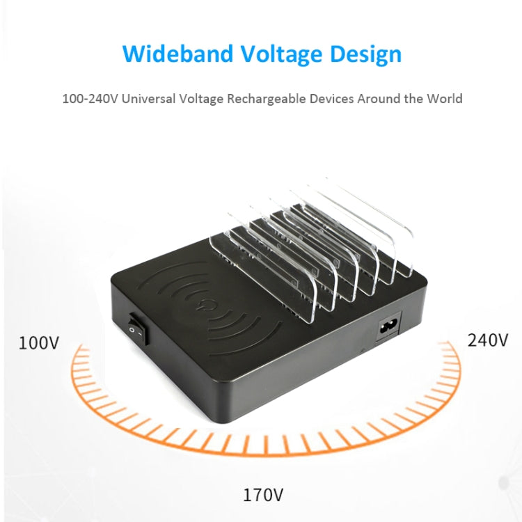 Chargeur multifonction 50W avec 6 ports USB + 2 ports USB-C / Type-C + chargement sans fil avec affichage LED et cadre détachable, prise AU