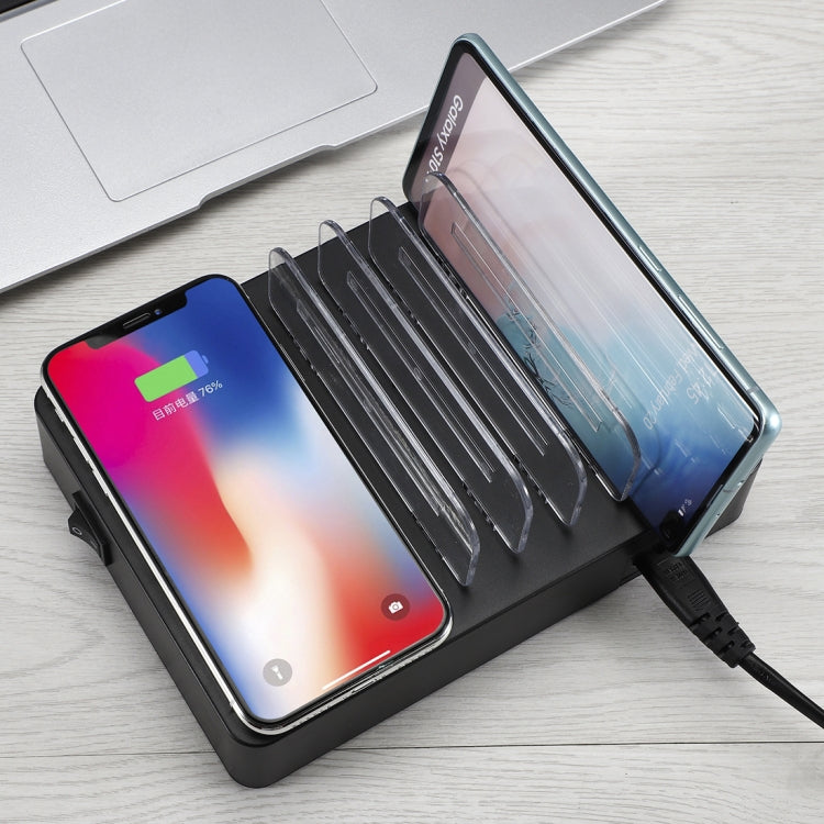Chargeur multifonction 50 W avec 6 ports USB + 2 ports USB-C/Type-C + chargement sans fil, avec écran LED et cadre détachable, prise américaine, prise américaine