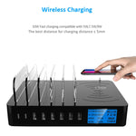 Chargeur multifonction 50 W avec 6 ports USB + 2 ports USB-C/Type-C + chargement sans fil, avec écran LED et cadre détachable, prise américaine, prise américaine