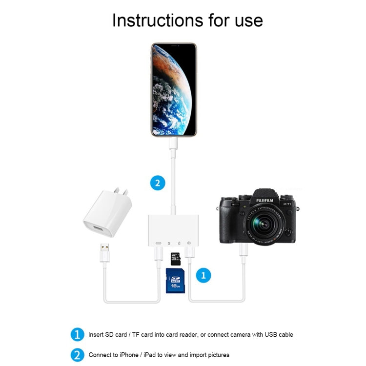 Adaptateur de lecteur de caméra NK-108L 8 broches vers USB + carte TF + carte SD, compatible avec les systèmes IOS 9.1 et supérieurs, NK-108L