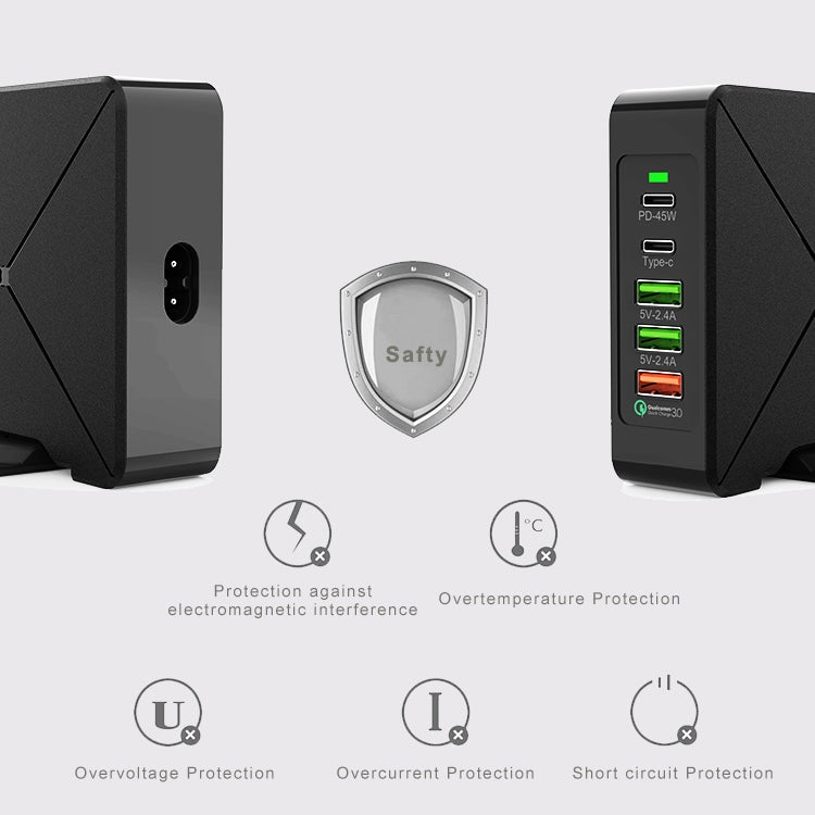 Chargeur de bureau F88 3 ports USB + 2 ports USB-C / Type-C QC3.0, F88