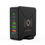 Chargeur de bureau F88W 3 x USB + 2 x USB-C / Type-C Ports QC3.0 avec fonction de charge sans fil, F88W