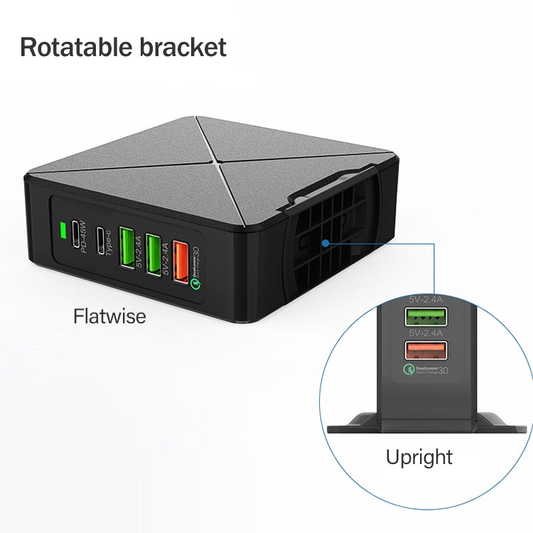 Chargeur de bureau F88W 3 x USB + 2 x USB-C / Type-C Ports QC3.0 avec fonction de charge sans fil, F88W
