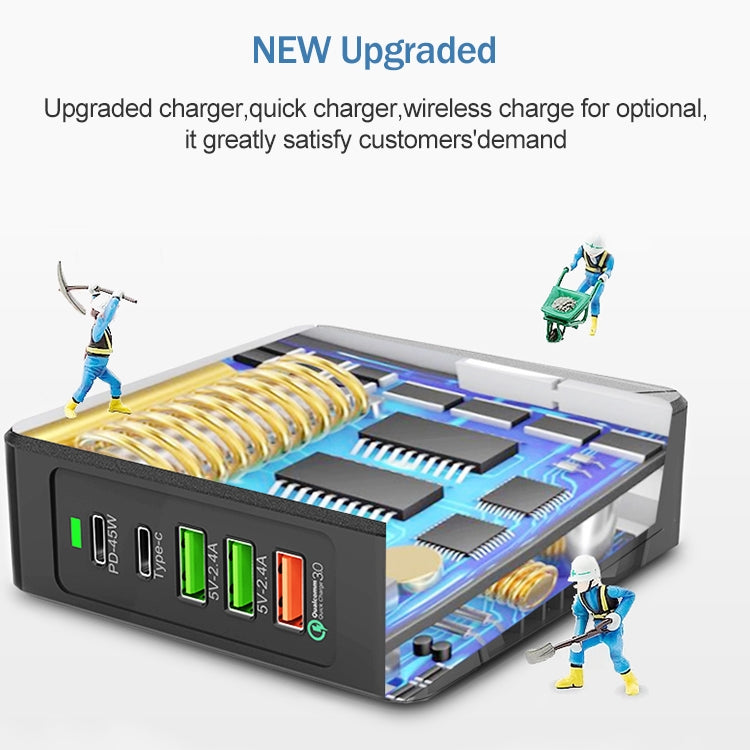 Chargeur de bureau F88W 3 x USB + 2 x USB-C / Type-C Ports QC3.0 avec fonction de charge sans fil, F88W