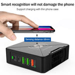 Chargeur de bureau F88W 3 x USB + 2 x USB-C / Type-C Ports QC3.0 avec fonction de charge sans fil, F88W