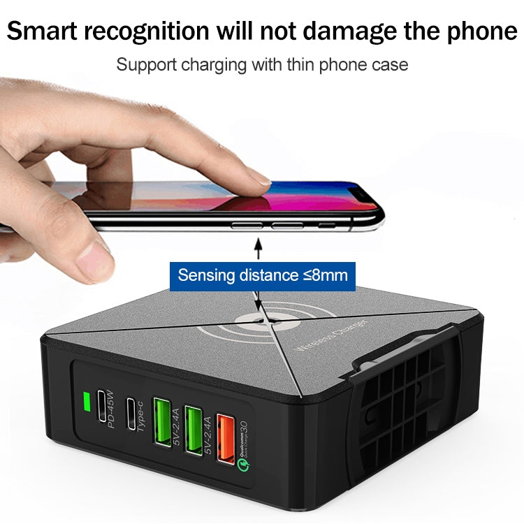 Chargeur de bureau F88W 3 x USB + 2 x USB-C / Type-C Ports QC3.0 avec fonction de charge sans fil, F88W