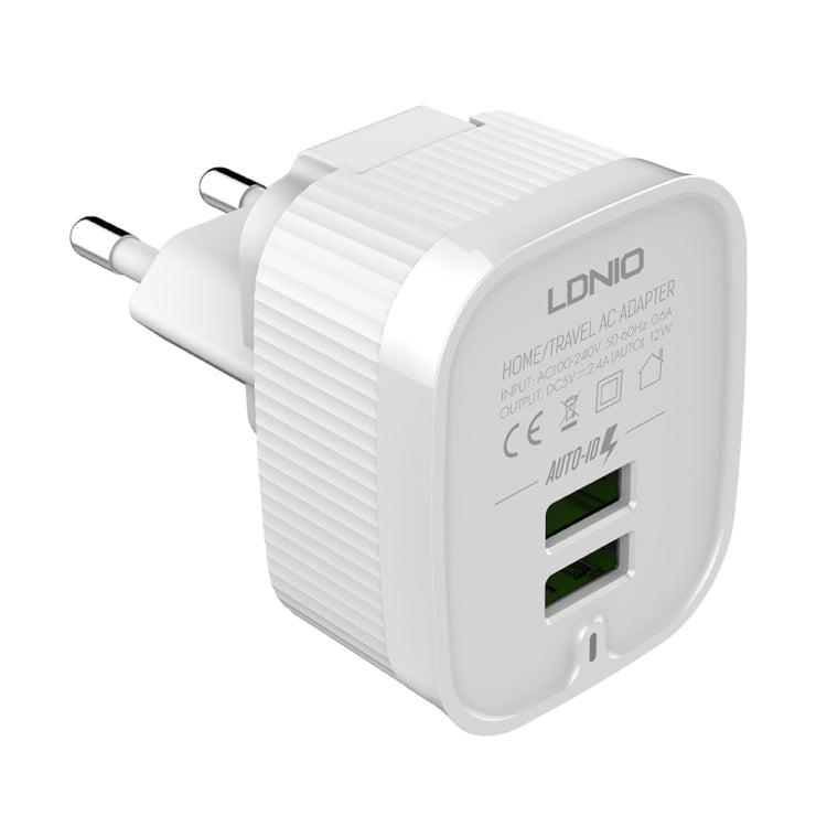 LDNIO A201 2,4 A Double Tête de Charge USB Adaptateur de Chargeur de Téléphone Portable à Charge Directe avec Câble de Données Micro USB, Micro USB