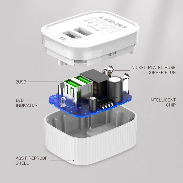 LDNIO A201 2,4 A Double Tête de Charge USB Adaptateur de Chargeur de Téléphone Portable à Charge Directe avec Câble de Données Micro USB, Micro USB