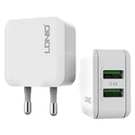 LDNIO A2201 2.4A Double Tête de Charge USB Adaptateur Chargeur Téléphone Portable à Charge Directe avec Câble de Données 8 Broches, 8 Broches