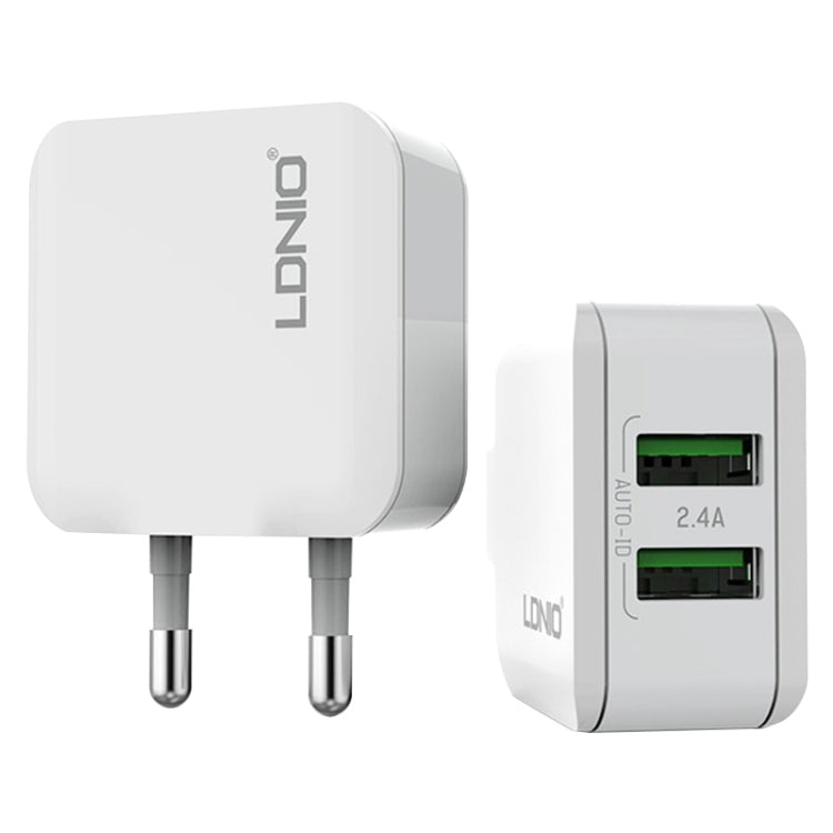LDNIO A2201 2.4A Double Tête de Charge USB Adaptateur Chargeur Téléphone Portable à Charge Directe avec Câble de Données 8 Broches, 8 Broches