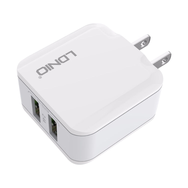 LDNIO A2201 2.4A Double Tête de Charge USB Adaptateur Chargeur Téléphone Portable à Charge Directe avec Câble de Données 8 Broches, 8 Broches