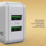 LDNIO A2201 2.4A Double Tête de Charge USB Adaptateur Chargeur Téléphone Portable à Charge Directe avec Câble de Données 8 Broches, 8 Broches