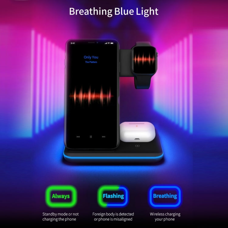 Chargeur sans fil magnétique vertical QI Z5A pour téléphones mobiles & Apple Watch & AirPods / Samsung Galaxy Buds / Huawei Free Buds, avec anneau lumineux tactile, Z5A