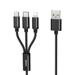 Câble de charge REMAX RC-131TH 1m 2.8A 3 en 1 USB vers 8 broches, USB-C / Type-C et Micro USB