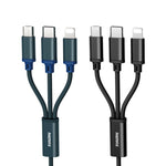 Câble de charge REMAX RC-131TH 1m 2.8A 3 en 1 USB vers 8 broches, USB-C / Type-C et Micro USB