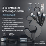 Câble de charge REMAX RC-070TH 1,2 m 2 A 3 en 1 USB vers 8 broches et USB-C/Type-C et Micro USB