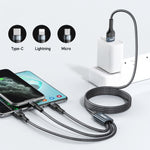 Câble de charge REMAX RC-070TH 1,2 m 2 A 3 en 1 USB vers 8 broches et USB-C/Type-C et Micro USB