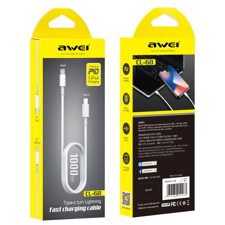 Câble de données de charge rapide AWEI CL-68 3A Type-C / USB-C vers 8 broches PD, Longueur : 1m