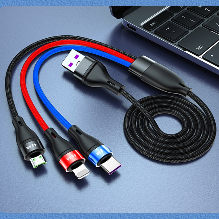 Câble de données de charge rapide 40W 5A USB vers Micro USB + USB-C / Type-C + 8 broches, longueur du câble : 1,2 m