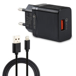 Ensemble chargeur de voyage LZ-728 2 en 1 18W QC 3.0 USB + câble de données USB vers 8 broches, Prise EU, longueur du câble : 1m, avec câble 8 broches