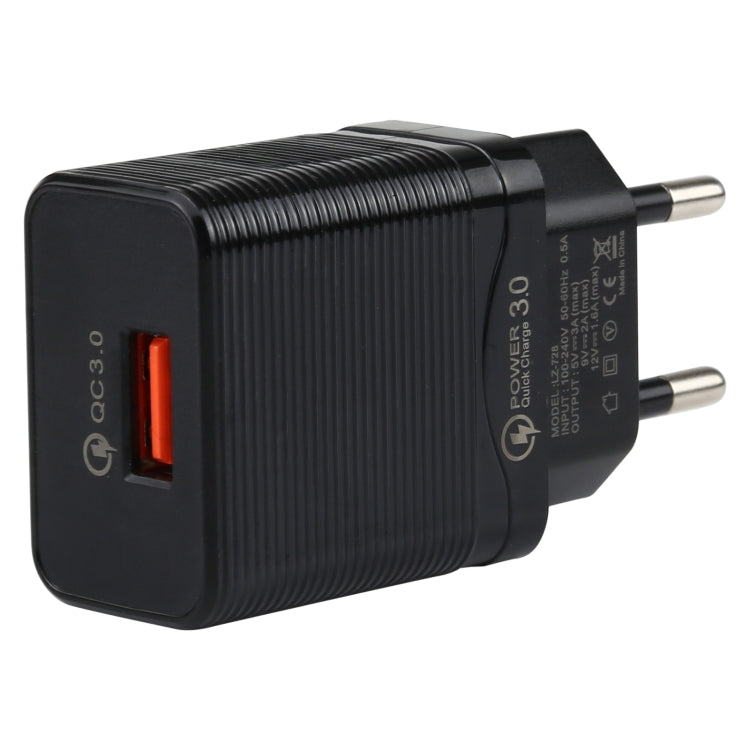 Ensemble chargeur de voyage LZ-728 2 en 1 18W QC 3.0 USB + câble de données USB vers 8 broches, Prise EU, longueur du câble : 1m, avec câble 8 broches