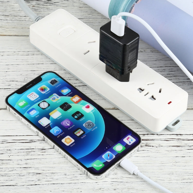 Ensemble chargeur de voyage LZ-728 2 en 1 18W QC 3.0 USB + câble de données USB vers 8 broches, Prise EU, longueur du câble : 1m, avec câble 8 broches