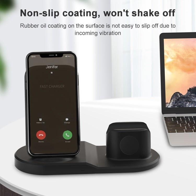 OJD-45 Chargeur sans fil multifonctionnel 3 en 1 QI 10W pour téléphones portables + montres + écouteurs 8 broches, pour téléphones portables et montres et AirPods 2, OJD-45