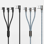 Câble de charge coudé REMAX RC-167th 3 en 1 2.1A USB vers 8 broches + USB-C / Type-C + Micro USB série Range, longueur de câble : 1m