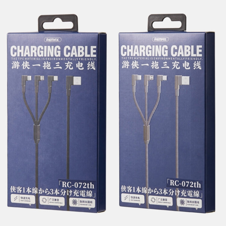 Câble de charge coudé REMAX RC-167th 3 en 1 2.1A USB vers 8 broches + USB-C / Type-C + Micro USB série Range, longueur de câble : 1m