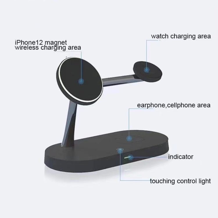 Chargeur sans fil magnétique multifonction 5 en 1 T268 15W pour iPhone 12 Series, Apple Watch et AirPods 1 / 2 / Pro, avec lumière LED