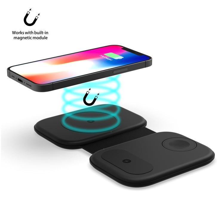 Chargeur sans fil magnétique pliable multifonction 3 en 1 F20 15W pour iPhone Series, Apple Watches et AirPods, F20