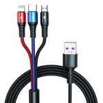 K061 Câble de charge rapide rond 3 en 1 USB vers 8 broches + USB-C / Type-C + Micro USB de 1,2 m 5A