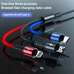 K061 Câble de charge rapide rond 3 en 1 USB vers 8 broches + USB-C / Type-C + Micro USB de 1,2 m 5A