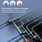 K061 Câble de charge rapide rond 3 en 1 USB vers 8 broches + USB-C / Type-C + Micro USB de 1,2 m 5A