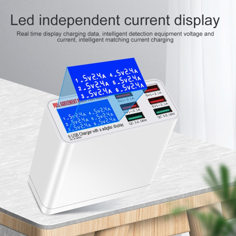 WLX-896+ Chargeur USB intelligent multifonction 6 en 1 avec affichage numérique, WLX-896+ (prise AU), WLX-896+ (prise EU), WLX-896+ (prise UK), WLX-896+ (prise US)