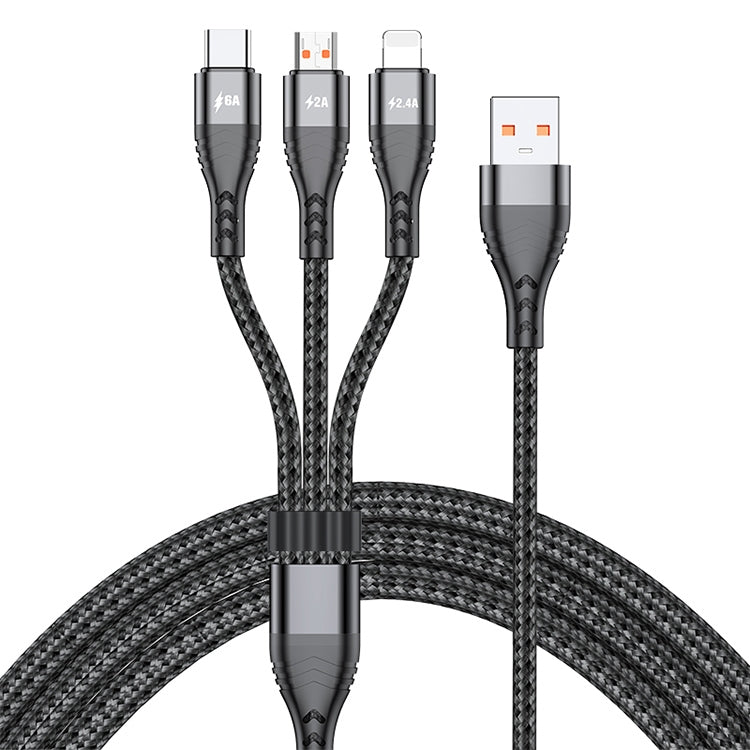 ADC-138 Câble de données tressé 3 en 1 USB vers 8 broches + Micro USB + USB-C / Type-C 66W à charge rapide, longueur du câble : 1,2 m