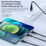 ADC-138 Câble de données tressé 3 en 1 USB vers 8 broches + Micro USB + USB-C / Type-C 66W à charge rapide, longueur du câble : 1,2 m