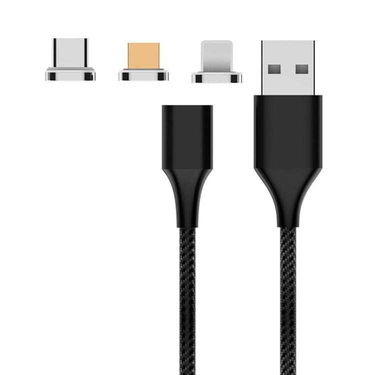 Câble de données magnétique tressé en nylon M11 3 en 1 USB vers 8 broches + Micro USB + USB-C / Type-C 3A, longueur du câble : 1m, 8 broches + Micro USB + USB-C / Type-C