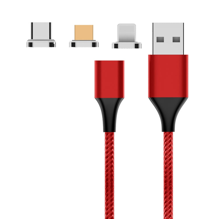 Câble de données magnétique tressé en nylon M11 3 en 1 USB vers 8 broches + Micro USB + USB-C / Type-C 3A, longueur du câble : 2m, 8 broches + Micro USB + USB-C / Type-C
