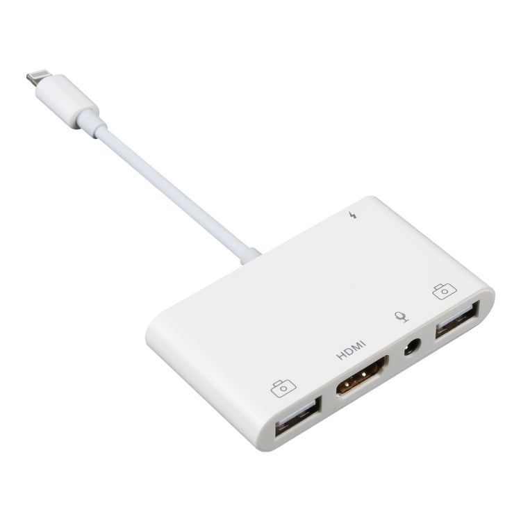 Adaptateur audio numérique AV 4 en 1 8 broches vers double USB + auxiliaire 3,5 mm + HDMI OTG