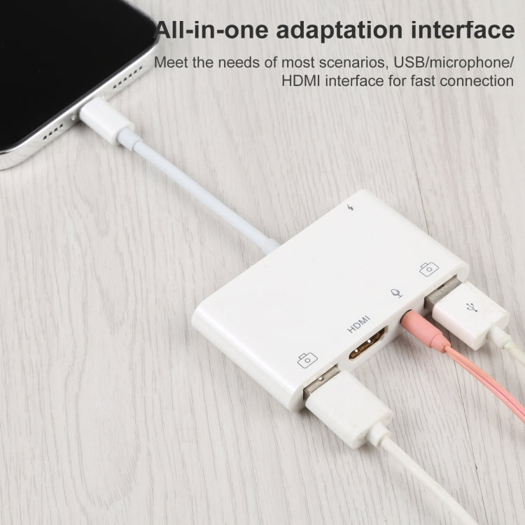 Adaptateur audio numérique AV 4 en 1 8 broches vers double USB + auxiliaire 3,5 mm + HDMI OTG