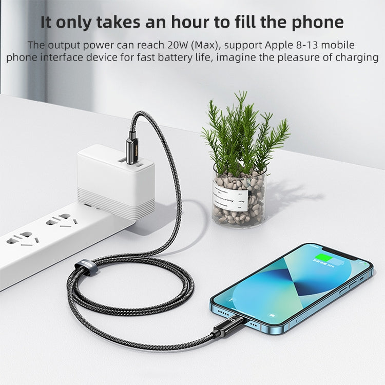 Câble de charge et de données tressé REMAX RC-128i 20W Type-C / USB-C vers 8 broches avec affichage numérique intelligent en alliage de zinc, Longueur: 1,2m