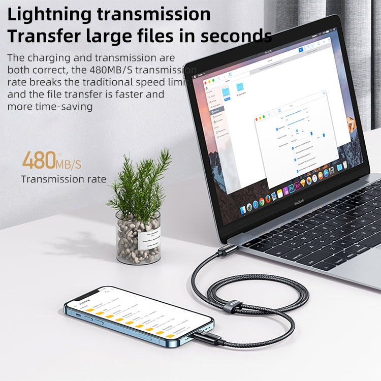 Câble de charge et de données tressé REMAX RC-128i 20W Type-C / USB-C vers 8 broches avec affichage numérique intelligent en alliage de zinc, Longueur: 1,2m