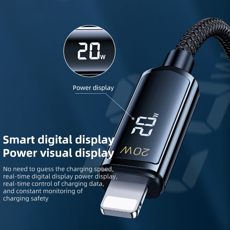 Câble de charge et de données tressé REMAX RC-128i 20W Type-C / USB-C vers 8 broches avec affichage numérique intelligent en alliage de zinc, Longueur: 1,2m