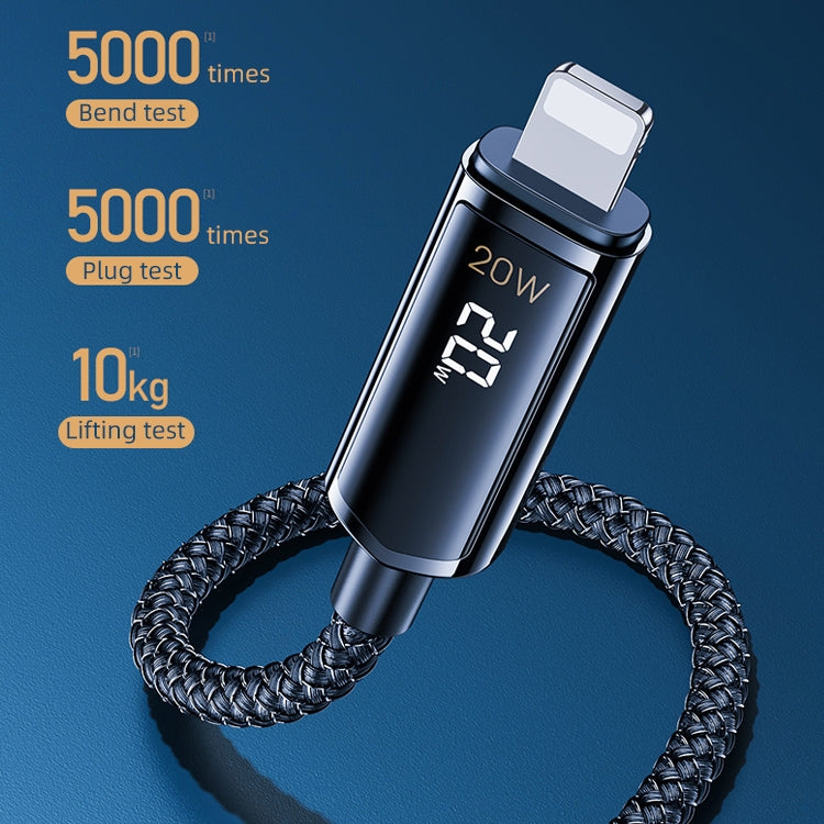Câble de charge et de données tressé REMAX RC-128i 20W Type-C / USB-C vers 8 broches avec affichage numérique intelligent en alliage de zinc, Longueur: 1,2m