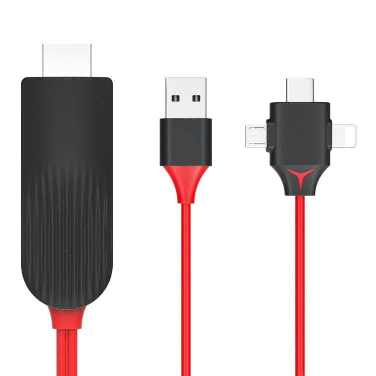 MiraScreen L7-8 Câble convertisseur vidéo 3-en-1 8 broches + Micro USB + USB-C / Type-C vers HDMI, Longueur du câble : 2m, HDMI 3-en-1