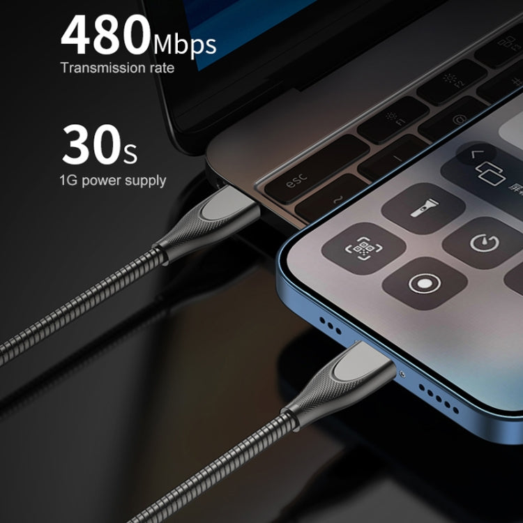 Câble de données de charge rapide ADC-009 USB-C / Type-C vers 8 broches en alliage de zinc, longueur du câble : 1 m, USB-C / Type-C vers 8 broches