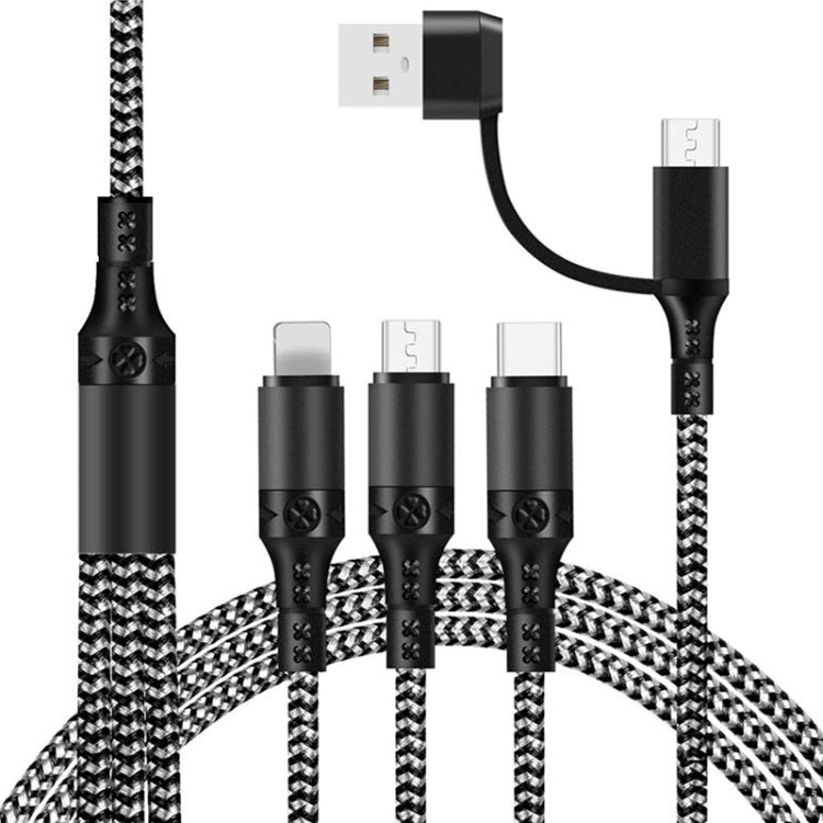 Câble de données de charge rapide tressé bicolore 5 en 1 3A USB + USB-C / Type-C vers 8 broches + Micro USB + Interface USB-C / Type-C, Longueur du câble : 1,2 m