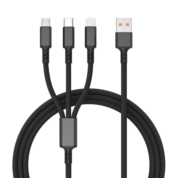 Câble de charge rapide tressé 3A 3 en 1 USB vers Type-C / 8 broches / Micro USB, longueur du câble : 1,2 m, prise blanche (noir), prise blanche (bleu), prise blanche (rouge)